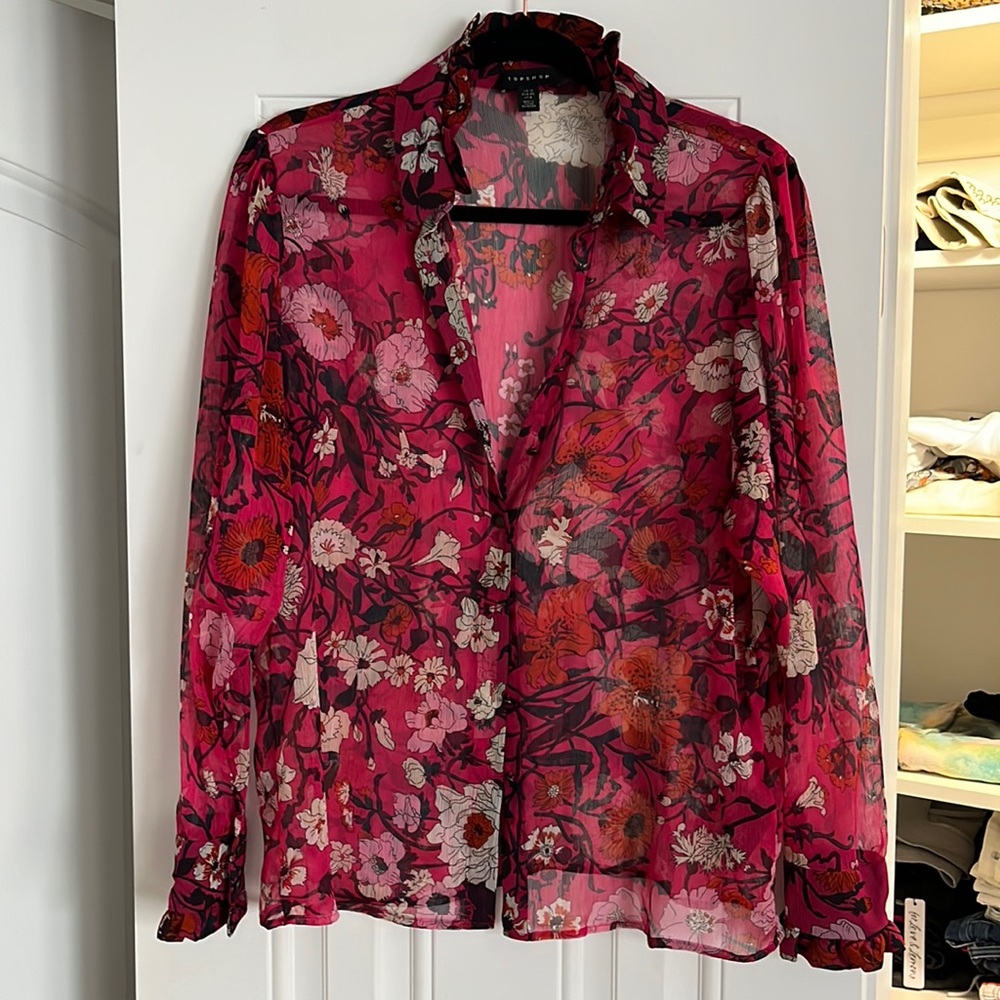 Top shop sheer floral button-down
